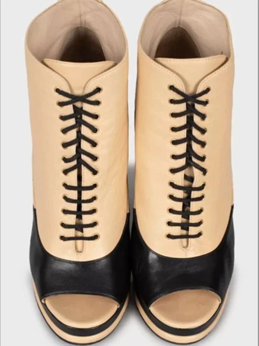 New Chanel Leather Boots Quilted Leather Lace-up Open Boots SZ 36EU